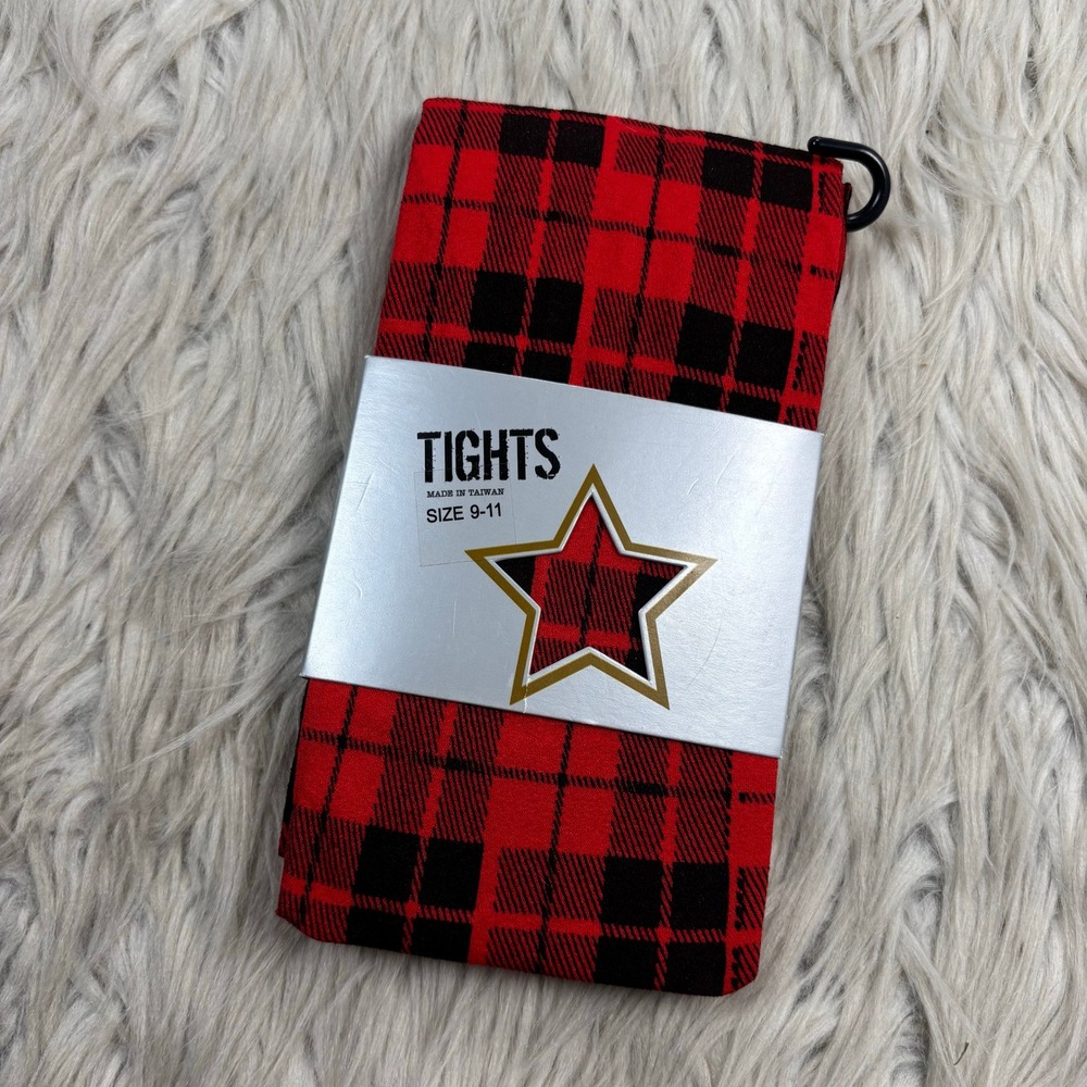 Vintage Y2K Dead Stock NWT Hot Topic Women's 9-11 Red Tartan Plaid Tights Grunge